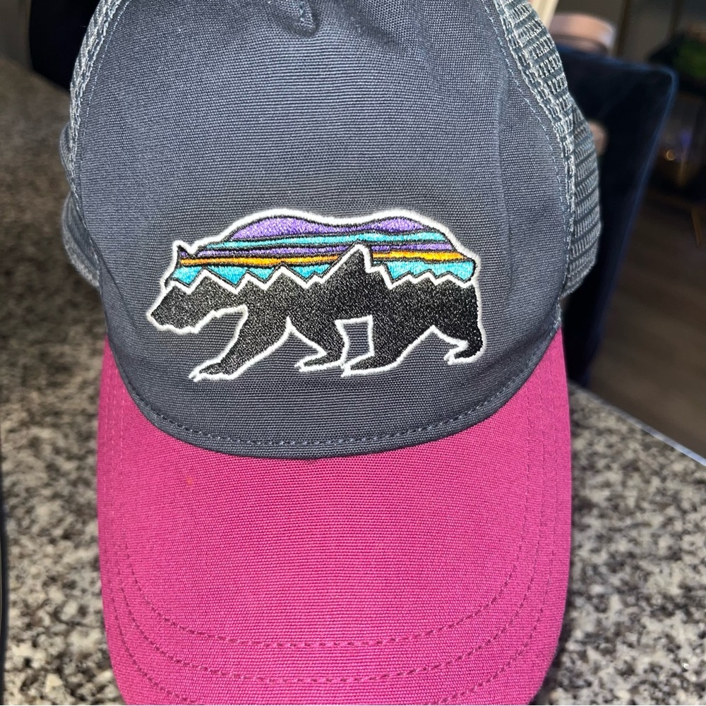 Patagonia Navy & Magenta Bear Patch Trucker Hat